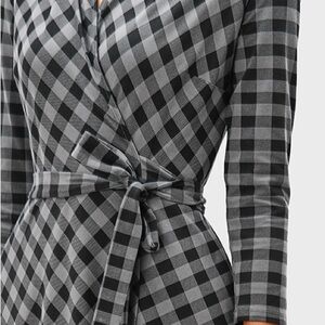 eShakti Plaid Black and Gray Women's wrap dress